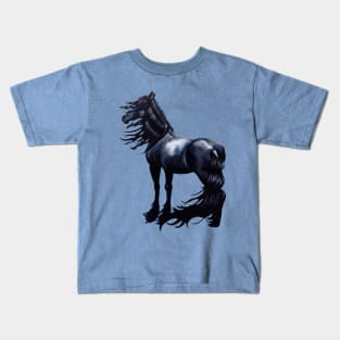 Windswept Friesian Stallion Kids T-Shirt